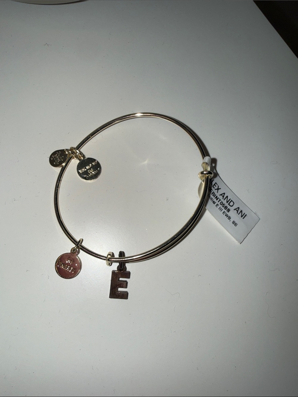 Alex and Ani Gold-Tone Initial E Charm Bangle Bracelet